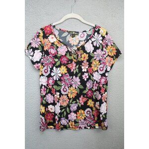 80 Park Dark Florals Whimsigoth Short Sleeve Top-Medium-Cottagecore